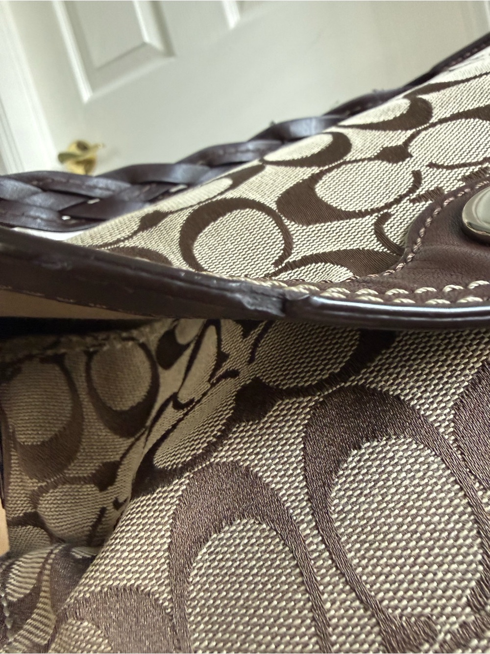 Coach Signature Braided Canvas Leather Trim Shoulder Bag - Picture 7 of 7